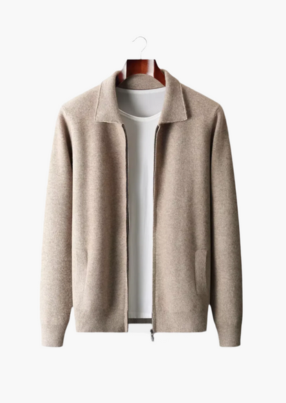 Cardigan Polo zippé en Laine Mérinos Extra Fine